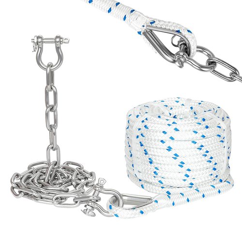 FUCNEN 1/2" Boat Anchor Rope 100 FT with 316 Stainless Steel Chain 1/4" x 6 FT, 5/16" Anti-Off Shackles and 1/2" Thimble, Anchor Rode for Mooring, Boats Pontoon, Deck, Fishing, Sail