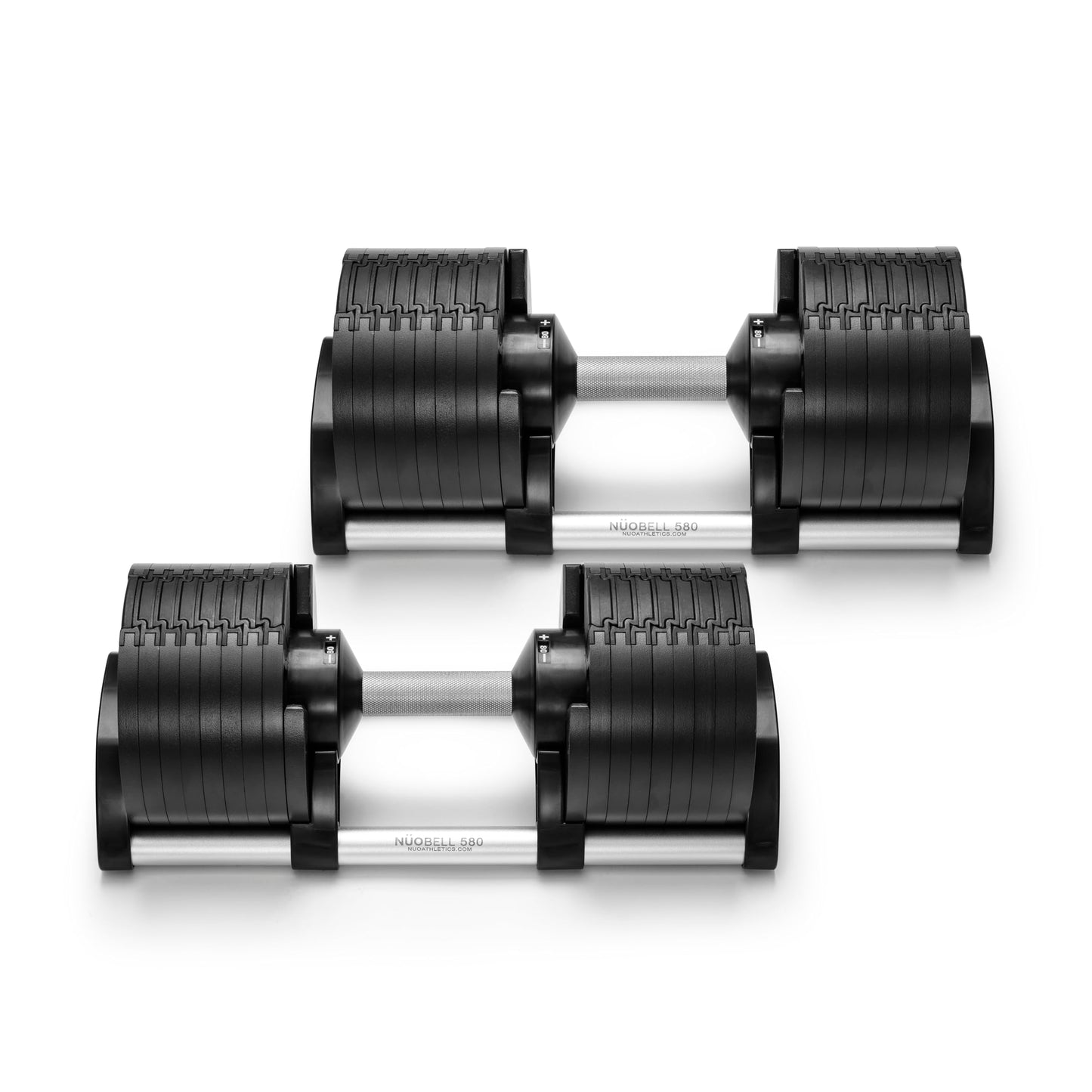 NÜOBELL® Adjustable Dumbbell Set for Home, 5-80 LB, Twist Lock 2024-25 Model, Classic Silver, 2 x 80 lb ea Dumbbell (Pair)