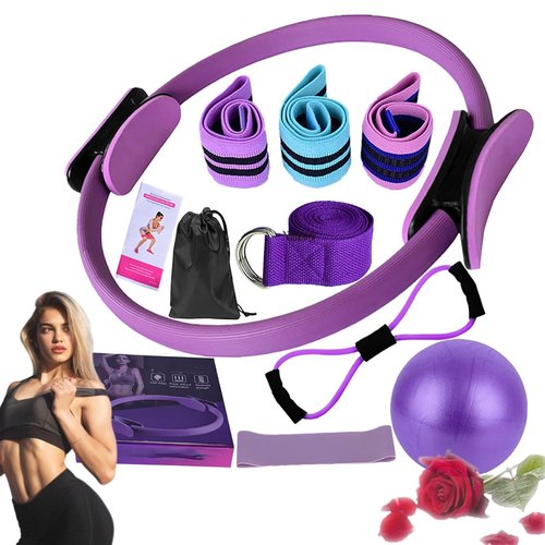 Oueet Pilates Essentials Kit for Women, 2025 New Better Me Pilates Kit for Core Strength, Stretching & Toning, 25cm Figure 8 Resistance Band Yoga Bands for Gym Workout (11pcs-Purple)