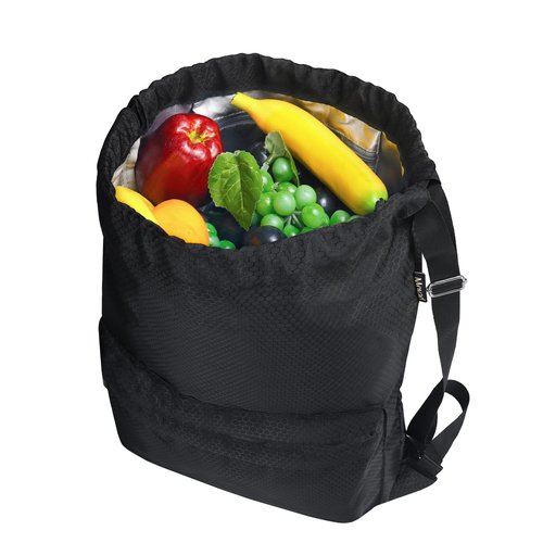 Moyad Camping Cooler Backpack Insulated Lunch Bag with Drawstring Closure for Women Men, Lightweight Lunchbox for Beach Travel Hiking Work, Black & Honeycomb Pattern
