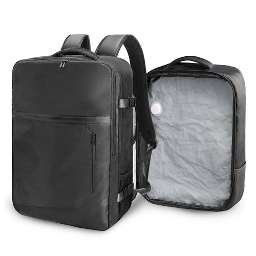 SUOCO Travel Backpack with Vacuum Bag, 60L Seal Compression Air Vac Back Pack with Travel Hand Pump, Carry On Suitcase Luggage Flight Approved for Men Women Personal Item, Black