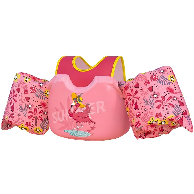 Dark Lightning Toddler Swim Vest with Arm Wings - 33-55 lbs, USCG Approved, Variation: Chill Flamingo
