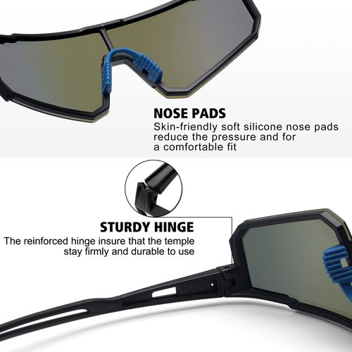 STORYCOAST Sports Running Sunglasses for Men Women Cycling Driving Fishing Bike Sunglasses Polarized UV400 Protection 3Pack Matte Black/Gray+ Black/Red+ Black/Dark Blue