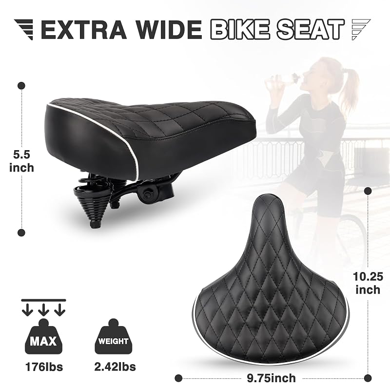 FOMAS Beach Cruiser Bike Seat - Extra Wide 9.75" Wide Comfort Replacement (Black)