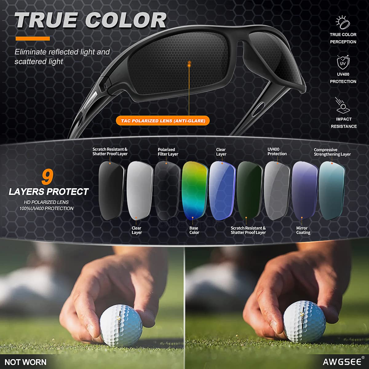 AWGSEE 3PACK Polarized Sports Sunglasses for Men Driving Golf Fishing Running Sun Glasses UV400 Protection