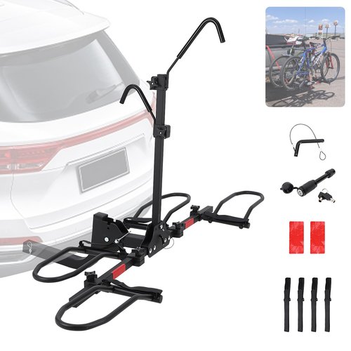 Fat Tire Bike Rack for 2 Bikes, 180Lbs Foldable Platform Carrier, Ebike Hitch Rack with 2-Inch Hitch, Fits SUV, Truck, RV