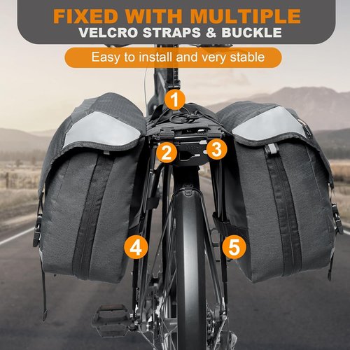 NDakter Bike Panniers, 35L Waterproof Panniers Bike Bags for Rear Rack, Expandable Double Bicycle Trunk Bag with Reflective Strips,E-bike Accessories for Commute Road and Mountain Cycling Travel