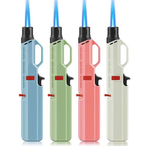 Samniu 4 Pack of Torch Lighter, Windproof Adjustable Jet Flame, with Safety Lock, Long Refillable Butane Torch Lighters for Grill, Camping, Candle, Stove (NO GAS)