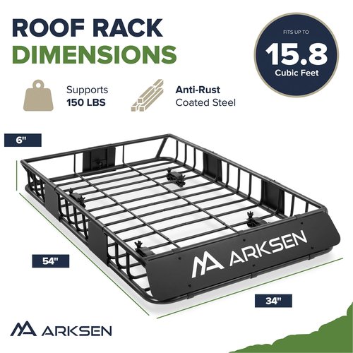 ARKSEN 54 x 34 x 6 Inch Universal Roof Rack with Extension, 150 LBS Heavy Duty Capacity Rooftop Cargo Basket for SUV, Truck, RV, Pickup
