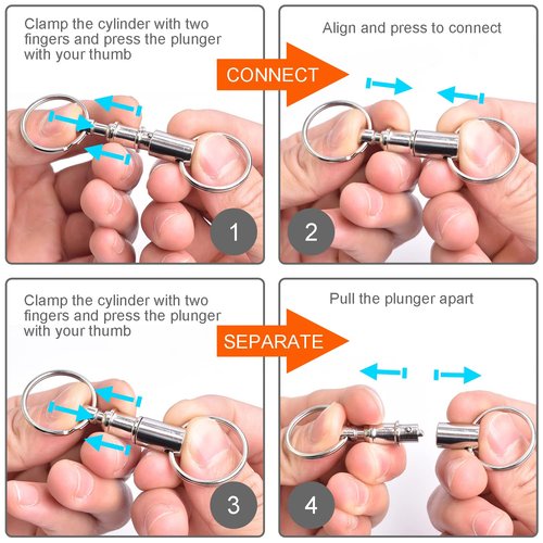 CooBigo 3 Pack Quick Release Detachable Keychain Dual Pull Apart Key Chain Spring Split Snap Separate Double Key Ring Lock Valet Keys Flashlights DIY Crafts Accessories
