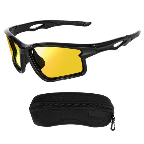 AMBEYE TR Sports Night Vision Glasses with Yellow Polarized Lens – Anti-Glare Cycling, Running, Fishing & Driving Eyewear, Lightweight TR90 Frame, Non-Slip Air Vent Design for Men/Women