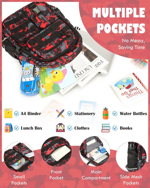 SunForMorning School Backpack for Boys Lightweight Bookbag for Kids Children Teens Elementary Middle School, Camo Boys Backpacks Back to School Gifts, Red