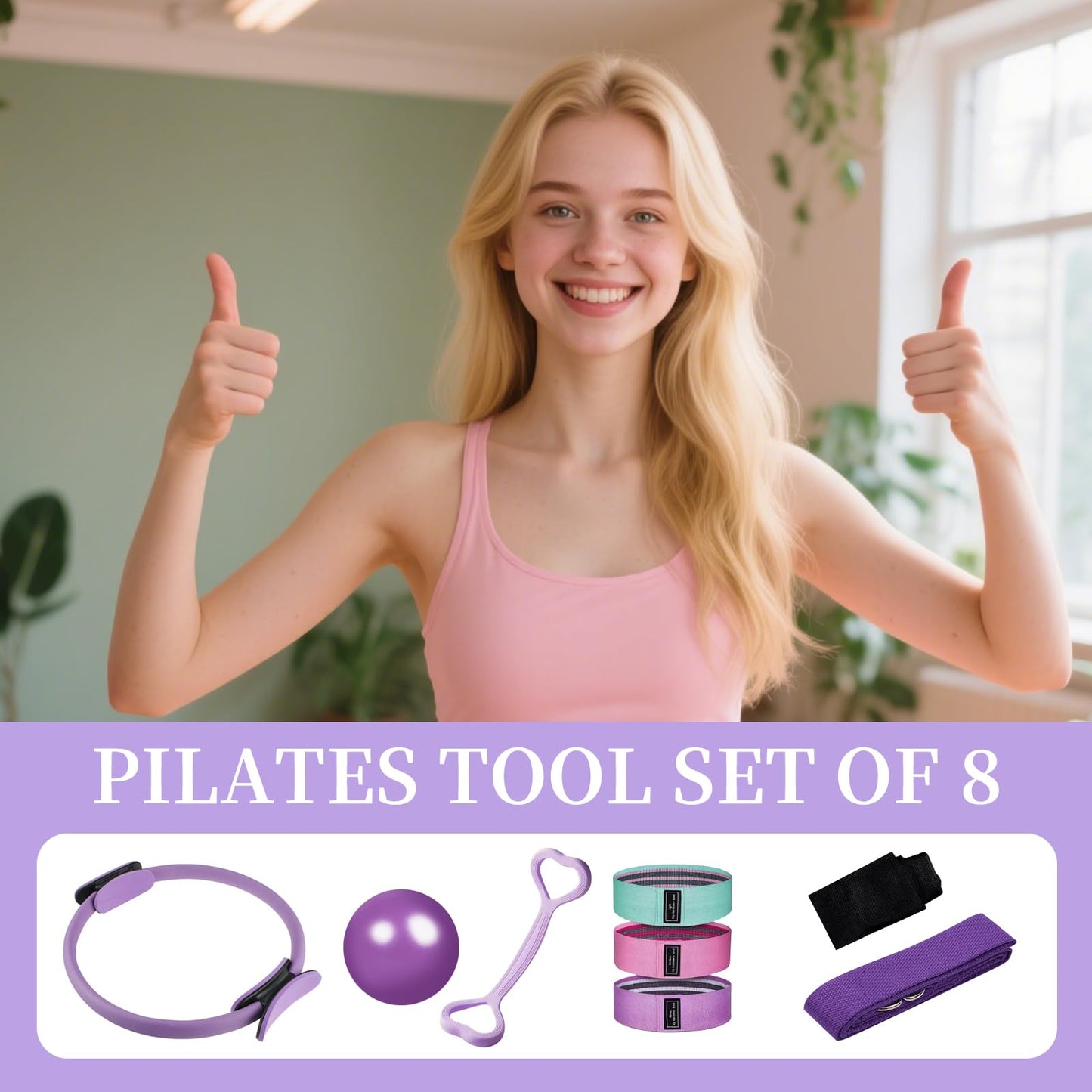 11Pcs Pilates Essentials Kit for Women Ergonomic Home Workout Equipment, Home Workout Equipment for Women for Legs Arms Thighs (Pink)