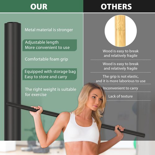 Retyion Yoga Stick 5ft- Adjustable Mobility Stick Sturdy Steel- Exercise Stick for Stretching, Balance Support Stick Perfect for Workout, Weighted, Flexibility, Yoga Fitness, Posture Correction