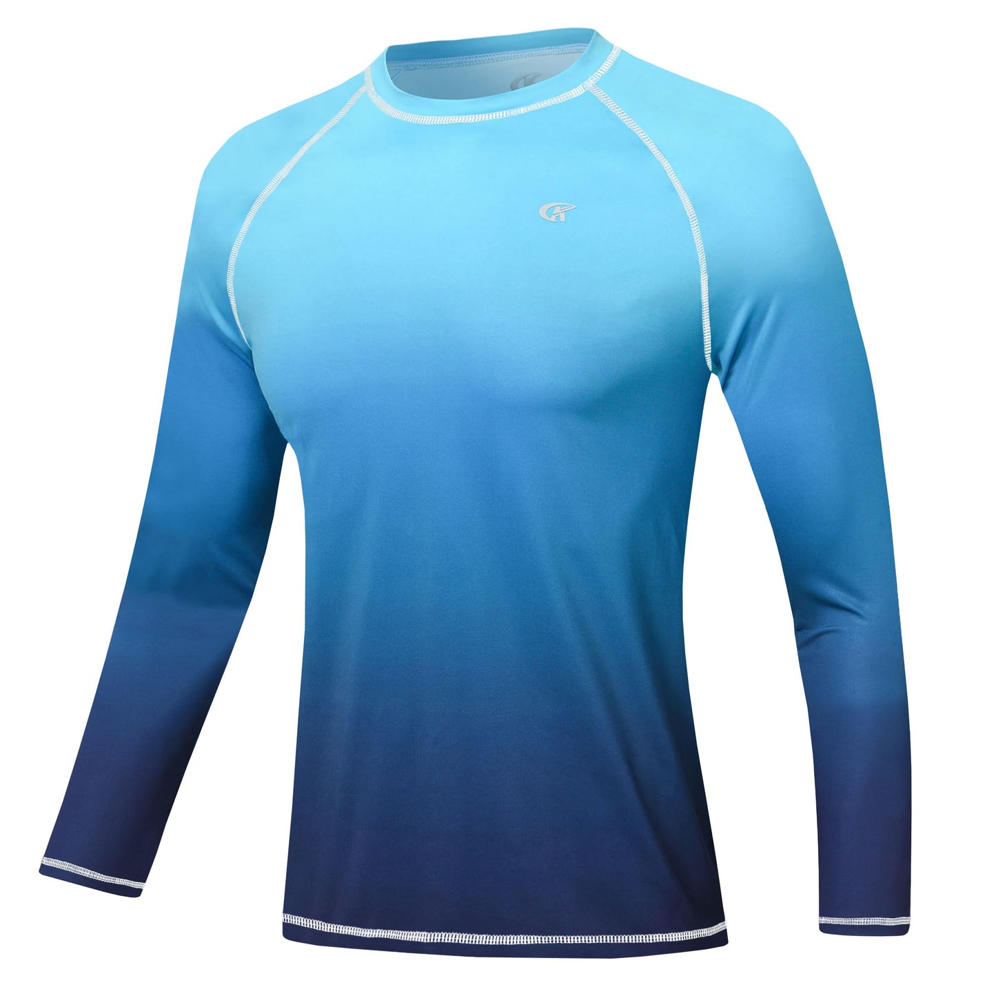 Satankud Men's Long Sleeve Swim Shirts Rashguard UPF 50+ UV Sun Protection Shirt Athletic Workout Running Hiking T-Shirt Swimwear (Blue Gradient,Large)