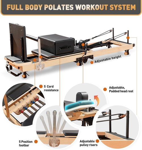 Faittd Foldable Pilates Reformer & Equipment - Pilates Reformer Workout Machine for Home Gym with Reformer Accessories, Reformer Box, Padded Jump Board - Up to 300 lbs Weight Capacity