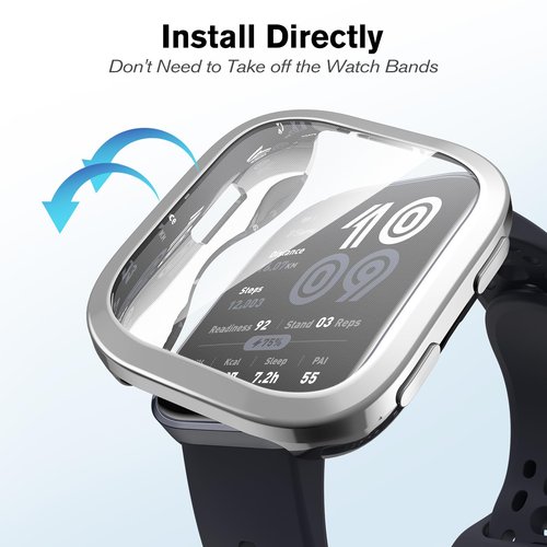 Fintie 3 Packs Screen Protector Case Compatible with Amazfit Bip 6, Soft TPU Plated Bumper Full Protective Cover Cases Scratch-Proof, Black/Clear/Silver