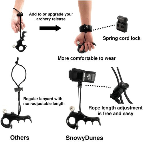 Snowy Dunes Archery Release Wrist Strap Sling Lanyard Adjustable for Handheld Releases (Black)