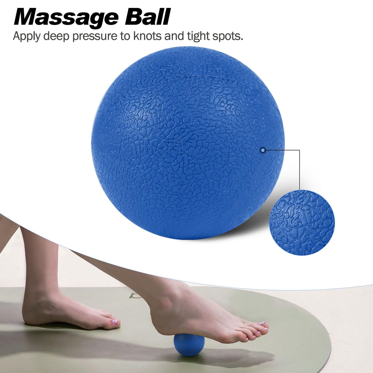 JOYENERGY 5 in 1 Foam Roller Set Trigger Point Foam Roller, Massage Roller Stick, Massage Ball, Stretching Strap for Deep Muscle Massage Pilates Yoga, Fitness Exercise for Whole Body (Blue Diamond)