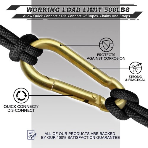 AUTMATCH Carabiner Clips, 3" Carbon Steel Spring Snap Hook Caribeener Clips Buckle Pack Grade Heavy Duty Carabiners Quick Link for Camping, Fishing, Hiking, Traveling, Gold, 4 Pack