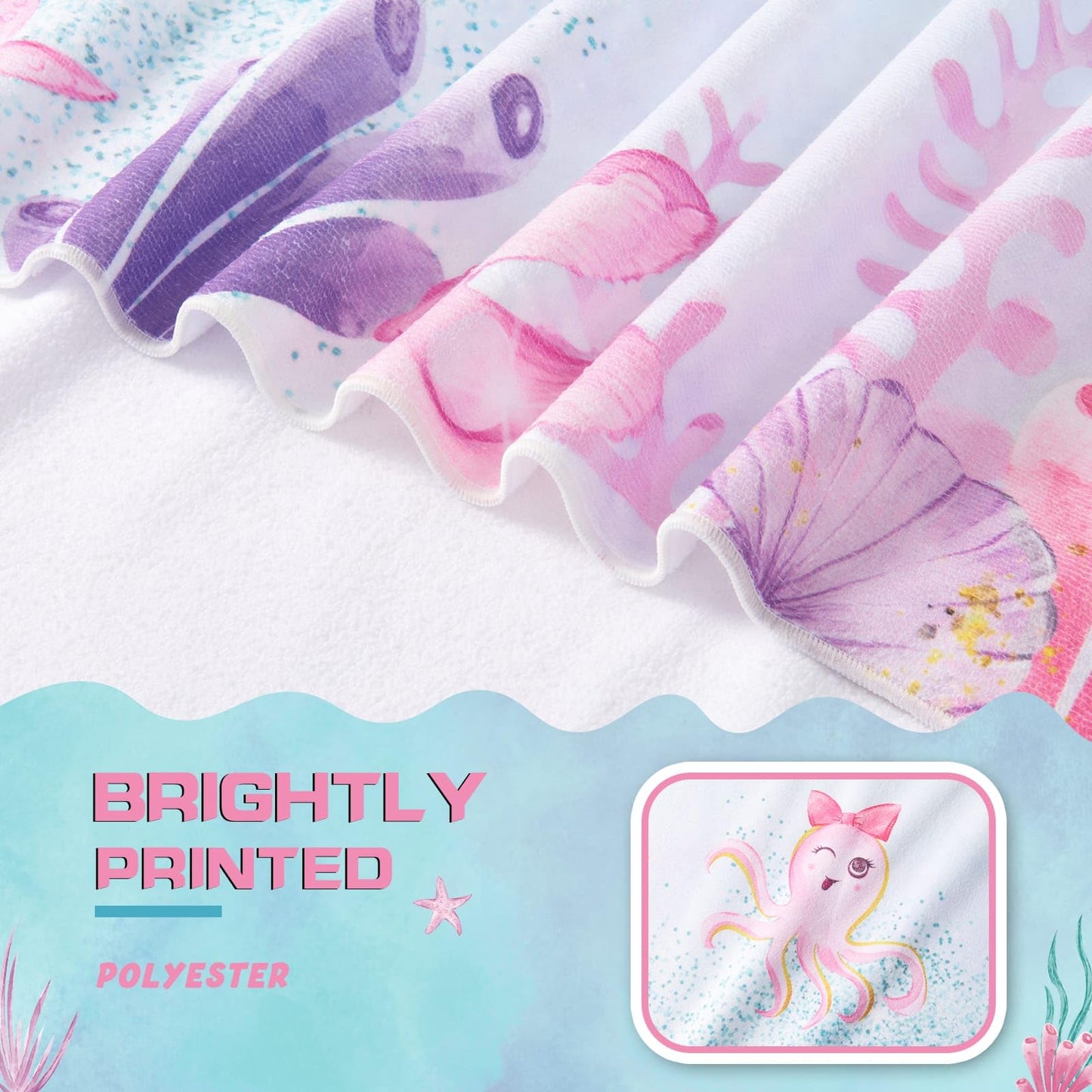 WERNNSAI Mermaid Kids Beach Towel - 30” x 60” Microfiber Mermaid Sand Free Towels for Girls Bath Pool Camping Travel Towel Quick Dry Ultra Absorbent Super Soft Beach Blanket Bath Shower Towel