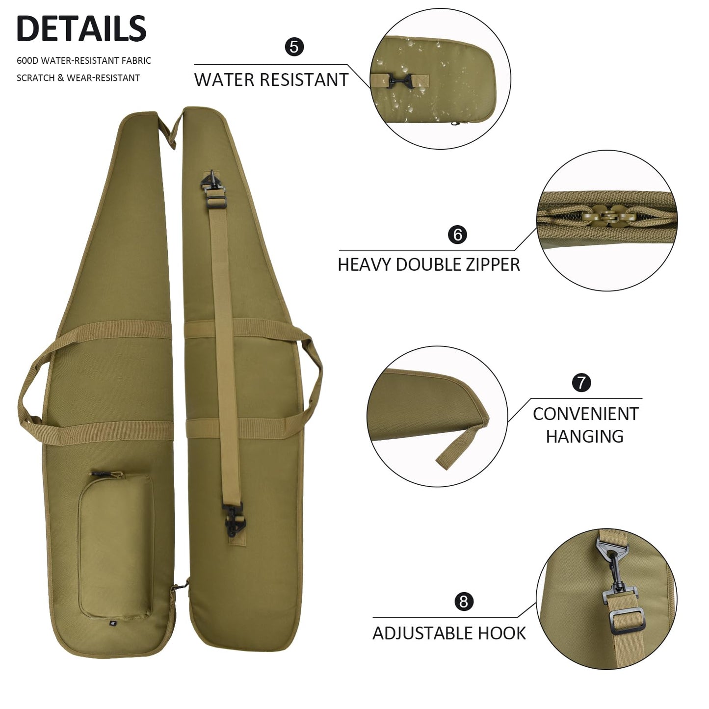 AUMTISC Soft Rifle Case 41/45/49 Padded Shotgun Gun Bag for Storage Scoped Rifles with Zippered Pocket, Detachable Shoulder Sling (Khaki-48-Fits Item Up To 45")