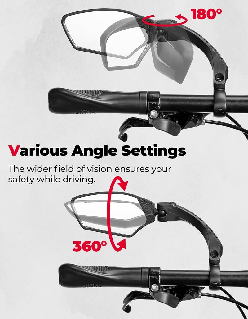 KEMIMOTO Bike Mirrors 2 Pack Wide-Angle HD Rear View, 360° Adjustable