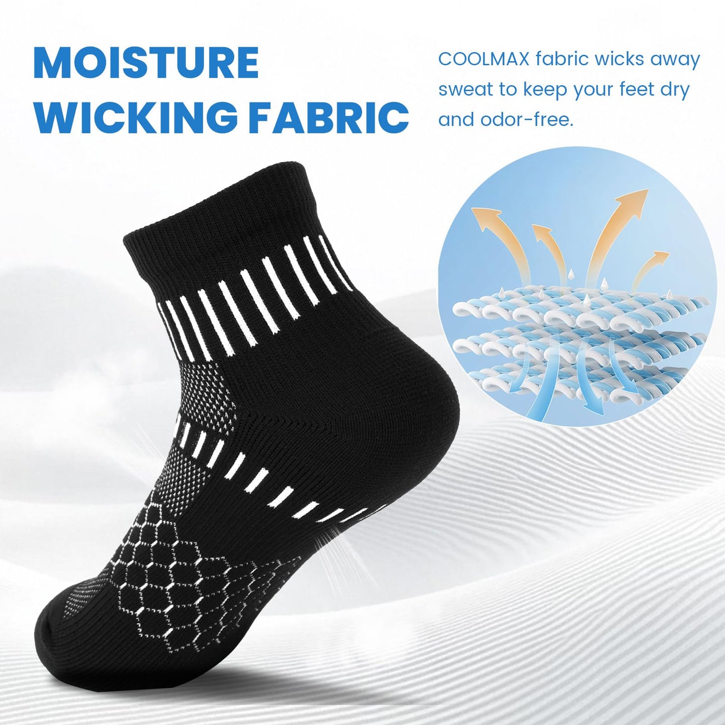 IRAMY Ankle Compression Socks for Women Men Coolmax Moisture Wicking Running Socks Plantar Fasciitis Relief 2 Pairs