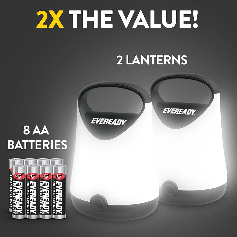 Eveready GPAL411 2-Pack Compact LED Lanterns, Black — 250 Lumen, 50H Run Time