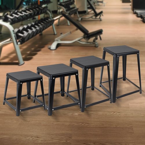 Yoloyakidra Steel Plyometric Jump Box Set of 4 Black, Anti-Slip Plyo Box for Home Gym Conditioning and Strength Training