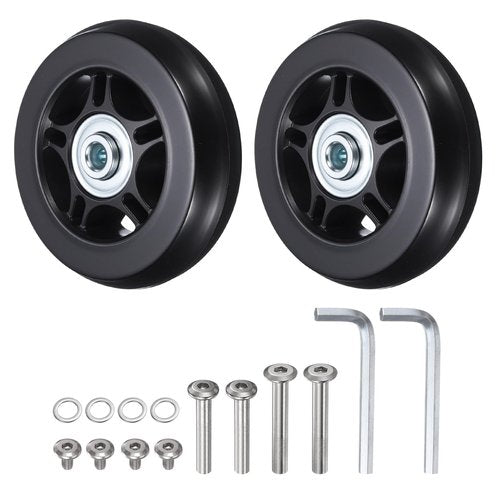 HiPicco Luggage Suitcase Replacement Wheels, 70x19mm Rubber Swivel Caster Bearings Repair Kit - Include 2 PU Bearing Wheels & Washers, Wrenches & Axle Screw for Trolley Bag, Caster Board
