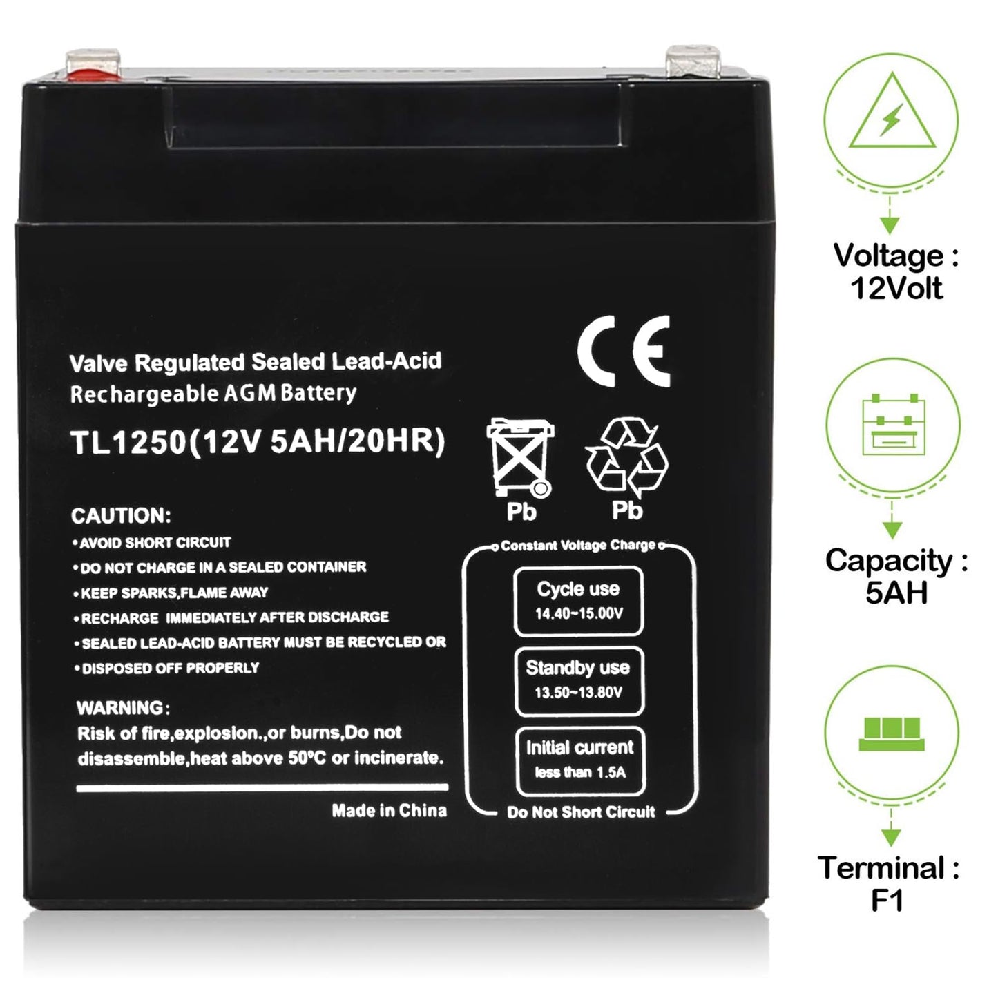 Hykolity 12V 5 Amp Rechargeable Lead Acid Battery UB1250