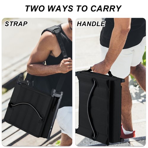 Aliphon Stadium Seat for Bleachers with Back Support and Cushion, Bleacher Seats with Shoulder Strap and Cup Holder, Padded Portable Folding Comfort Stadium Chair, for Sports Events, Black (2pcs)