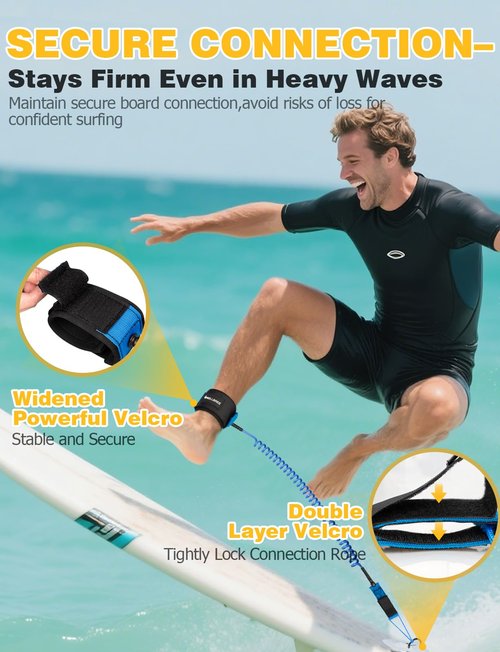 Mellbree Surfboard Leash, 2Pack 10 FT Tangle-Free Boogie Board Leash for Sups, Paddle Boards 7mm Anti Fracture with Comfortable Ankle Cuff Accompanying Surfers for Safer Surfing, Blue