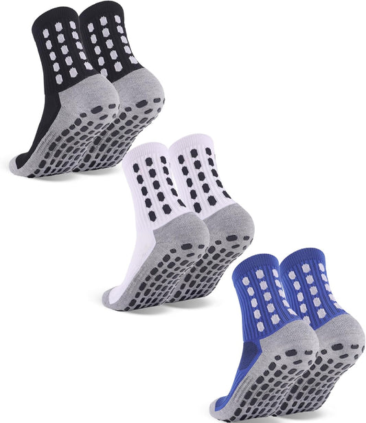 3 Pairs Kids Grip Soccer Socks Cushioned Non Slip Football Athletic Sports Socks for Boys Girls