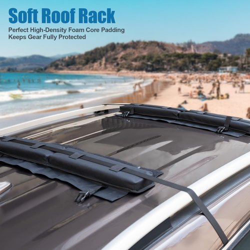 ChimimeDecor Universal Soft Roof Rack Pads Luggage Carrier System for Kayak,Surfboard, SUP, Canoe, Snowboard with 2 Tie Down Straps, 2 Tie Down Ropes, 2 Hood Loops and Storage Bag(Black)