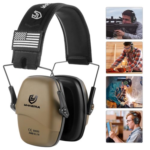 YHKEMA Tactical Ear Protection Safety Earmuffs for Shooting, NRR 25dB Passive Noise Reduction Earcups, Compact and Lightweight Foldable Ear Protectors (Brown)