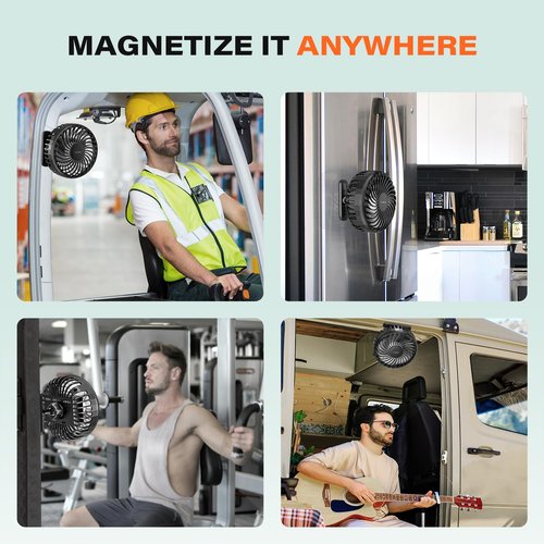 A2C Golf Cart Fan Rechargeable Magnetic Base Battery Operated Portable Fan 3 Speeds 4000 RPM Strong Airflow Compatible with Yamaha, EZGO, Club Car - 360° Rotatable Golf Cart Accessories