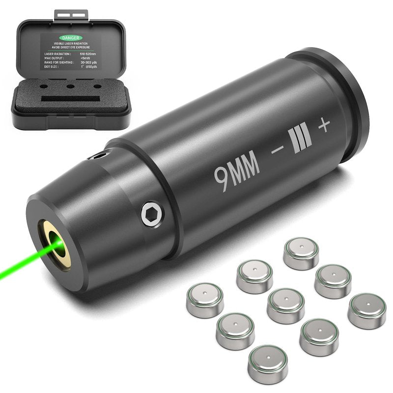 Feyachi Bore Sight 9mm Green Laser Zeroing Boresighter with 3 Sets of Batteries (Grey)