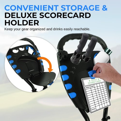 SereneLife 3 Wheel Golf Push Cart ??Lightweight, Foldable, Collapsible, Adjustable Handle, Golf Caddy Accessories, Built-In Cooler Storage/ Scorecard/ Cup Holders, Compact for Travel