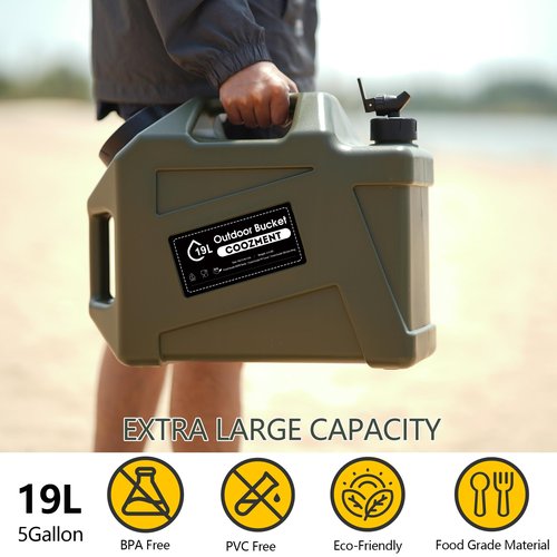 COOZMENT 5 Gallon (19L) Portable Water Containers with Spigot, BPA Free Water Jug, Military Green Water Tank, Multifunction Water Storage Containers for Camping Outdoor Hiking,Emergency Stroage