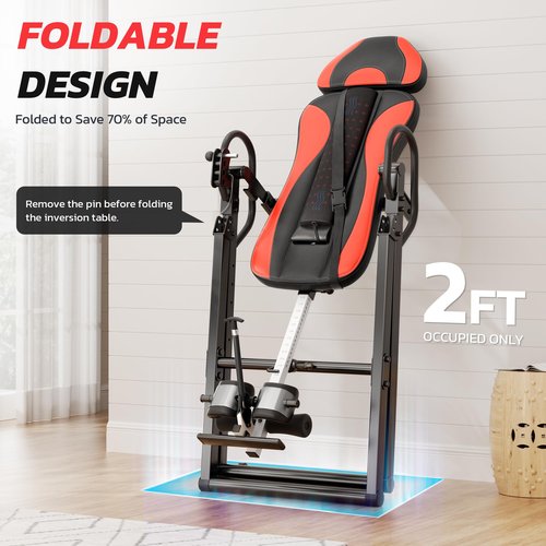 YOLEO Inversion Table Training Equipment Massage & Heat Inversion Table ITM280 Back Pain Relief Equipment w/Remote Control, Reversible Ankle Holders, Heavy Duty up to 320lbs (Red)