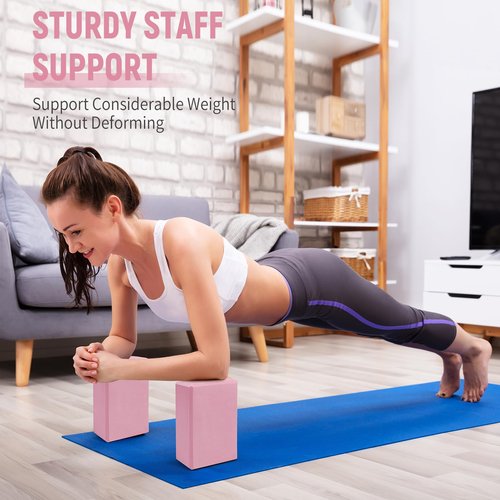 Yoga Blocks 2 Pack, Premium EVA Foam Blocks, Non Slip High Density Foam Yoga Blocks for Pilates Meditation, Stretching and Toning (Pink)