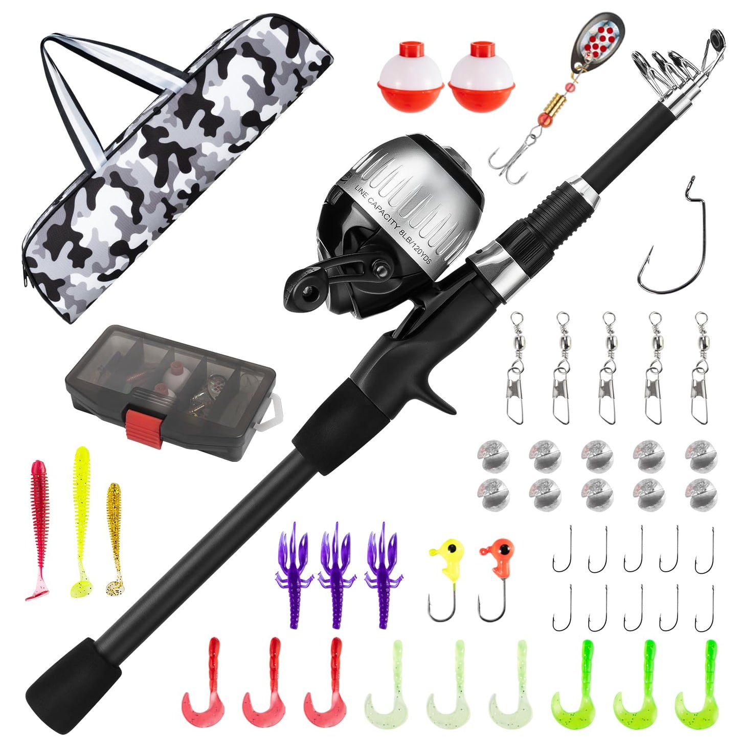 WIDDEN Kids Fishing Pole, Youth Fishing Rod and Reel Combo - Telescopic Portable Fishing Pole with Tackle Box Bag Starter Anglers Set, Fishing Gear Kit for Boys Girls Teens Age 5-18 and Beginners