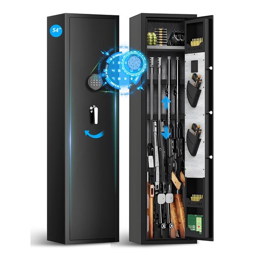5-6 Large Heavy-Duty Gun Safes for Rifles and Pistols, Quick Release Shotgun Safe with Dual Alarm System, Biometric Gun Safe, Rifle Gun Safe with Alarm & Mute Function,No Assembly Required