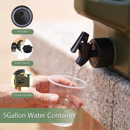 COOZMENT 5 Gallon (19L) Portable Water Containers with Spigot, BPA Free Water Jug, Military Green Water Tank, Multifunction Water Storage Containers for Camping Outdoor Hiking,Emergency Stroage