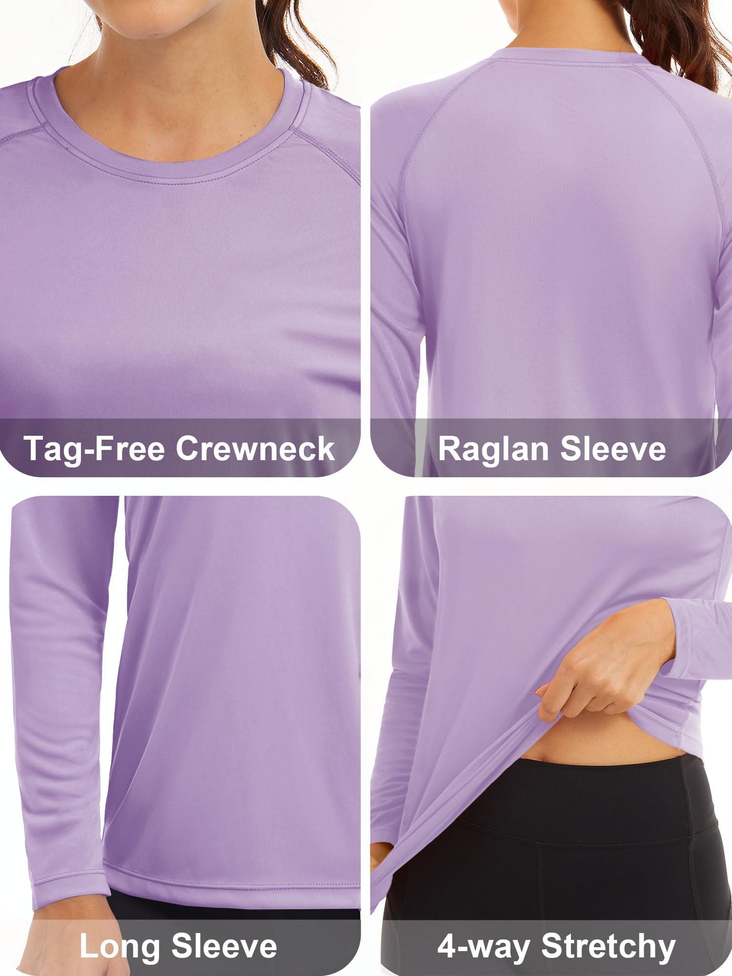 MAGCOMSEN Womens Workout Shirts Long Sleeve Shirts for Women Summer Shirts Fishing Shirts for Women Rash Guard Shirts Hiking Shirts for Women Lightweight Grey Purple