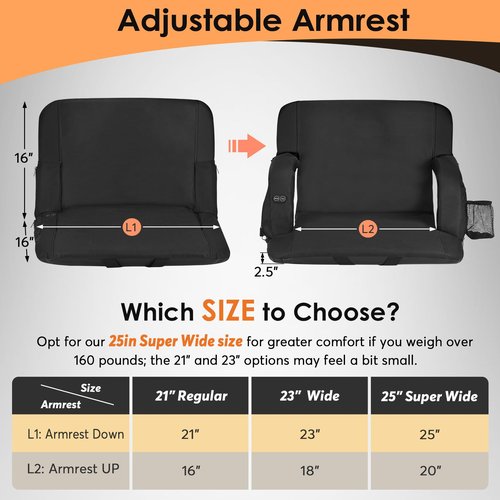 HOPERAN 25" 2pcs Dual-Sided Heated Stadium Seats for Bleachers with Back Support, 3 Levels Heating Stadium Seating for Bleachers Seat with Backrest, 5 Pockets Portable Stadium Chair for Outdoor