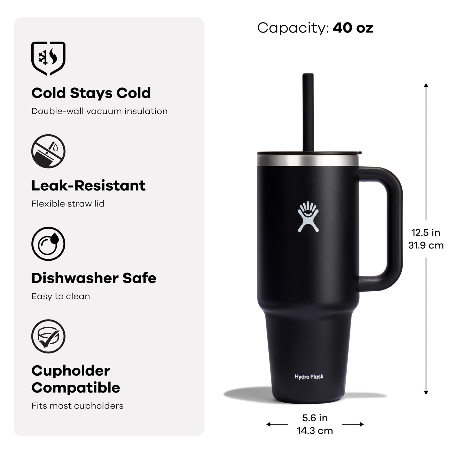 Hydro Flask Travel Tumbler with Handle, Lid and Straw - Insulated Stainless Steel in 40 OzSandpiper