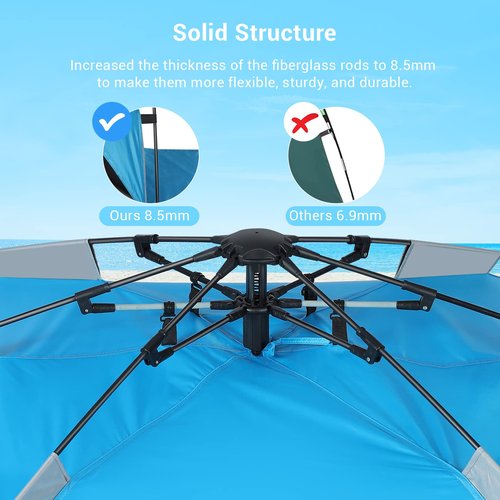 Sebor Beach Tent, Deluxe XL Pop-up Beach Tent Sun Shelter for 4-6 Person, UPF 50+ UV Protection, Easy Set Up and Portable Beach Shade Canopy Shade Tent for Beach Camping, Pacific Blue